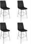 FDY Set 4 Scaune Bar Fido XL Catifea Gri Neagra, Picioare Metalice Crom