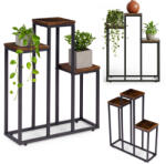 ModernHOME Virágtartó állvány, ModernHome ME-ATS16, fekete, 52 x 17, 5 cm, magasság: 67 cm, 3 szintes, porszórt acél, fahatású polclap, teherbírás: 15 kg (TF4857)