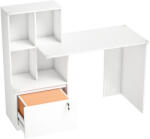 HomCom Birou de calculator cu bibliotecă 4 compartimente și sertar încuiabil, 126 x 50 x 109 cm, aspect lemn alb | Aosom Romania (836-663V80WW)
