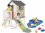 Smoby Set căsuță pe piloni și pista de apă cu peșteră și bărci House On Stilts Life Smoby extensibilă cu tobogan de 1, 5 m cu jet de apă (SM810802-18) Casuta pentru copii