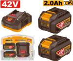 INGCO Baterie (Acumulator) 42V 2Ah Set 2 buc cu Incarcator (FBCPM20221)