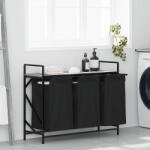 vidaXL Кош за пране, 3 отделения, с рафт, сив, цвят Сонома (859063)