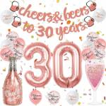  Szülinapi dekoráció nőknek, lufi rózsaszín-arany 30-as számmal,