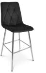 FDY Scaun Bar Fido XL Catifea Gri Neagra, Picioare Metalice Crom