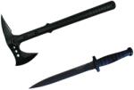  Set de supravietuire DEPOX®, Double Trouble, topor si cutit cu tais dublu, otel inoxidabil, negru (423063 - 0978)