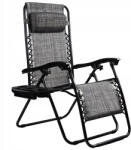  Sezlong pliabil pentru gradina cu tetiera, cadru metalic, suport pahare, maxim 120 kg, 174x65x112 cm, gri (GO-L66Z)