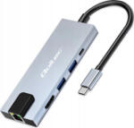 Qoltec Hub Adapter USB-C 5in1 Qoltec PD 100W HDMI 4K RJ45 USB 3.0 2.0 PlugAndPlay Transfer Rapid Si Internet Stabil Ideal Pentru Laptop MacBook (53795)