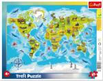 Trefl Пъзел в рамка Trefl от 25 части - Карта на света с животни (31396) - ozone