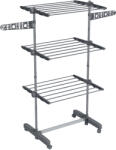HOMCOM Uscător de Rufe Pliabil Tip Turn cu 6 Roți, Cârlige și 3 Rafturi Reglabile pentru Interior, 142x55x152 cm, Argintiu | Aosom Romania (850-294V00GY)