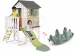 Smoby Set căsuță pe piloni și leagăn cu două fețe House On Stilts Life Smoby extensibilă cu un tobogan de 1, 5 m cu jet de apă (SM810802-12) Casuta pentru copii