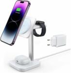esr HaloLock 3-in-1 Magnetic MagSafe Wireless Charger - тройна поставка (пад) за безжично зареждане за iPhone с Magsafe, Apple Watch, AirPods Pro и Qi съвместими устройства (бял)