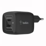 Belkin Boost Charge Pro GaN Dual USB-C Wall Charger PD 45W - захранване за ел. мрежа с 2xUSB-C PD изходи с технология за бързо зареждане (черен)