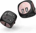 ADAM elements Omnia TA502 World Universal Travel Adapter - захранване и адаптер за ел. мрежа с преходници за цял свят с 2xUSB-A изхода за зареждане на мобилни устройства (черен-розово злато)