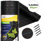 MultiGarden Talajtakaró geotextília, MultiGarden WEED90-M4, 3, 2 x 50 m, fekete, nem szőtt, 90 g/m2, tekercs, polipropilén, víz- és légáteresztő, kék vezetőcsíkokkal, 50 db rögzítő tüskével (15 cm) (TF5210)