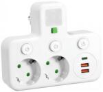 Kobi Hálózati elosztó kapcsolóval és LED-világítással LINEA 2Z + 3x USB A/C SCHUKO 4000K fehér 004877 (KB0709)