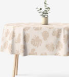 Goldea față de masă 100% bumbac - frunze tropicale pe bej - ovală 120 x 160 cm Fata de masa