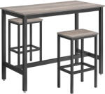 Brius Set masa bar cu 2 scaune, cadru metalic, stil industrial, 120x60x90 cm, gri stejar (EZ-LBT015B02)