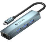 DEVIA Hub USB-C DEVIA EC621, 3 x USB-A 3.0 - 1 x RJ45, Gri