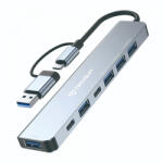 Techsuit Hub USB / USB-C Techsuit H6 DataBridge, 7in1, Gri - koubsolutions