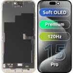 MP Display cu Touchscreen MP compatibil cu Apple iPhone 15 Pro, cu Rama, Versiune Premium Soft OLED FHD 120Hz, Negru