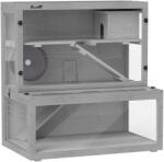 PawHut Cușcă pentru Hamster din Lemn, 3 Niveluri cu Căsuță, Roată, Rampe, Panou Transparent, Spații Separate, 80x50x84cm, Gri | Aosom Romania (D51-499V01GY)