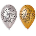 Gemar Happy New Year feliratos lufi csomag - 6 db-os, arany-ezüst (GS110/NY1) (GS110/NY1)