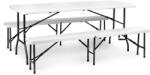 MultiGarden Sörpad szett, MultiGarden NZK-180S + 2 db BK-180, fehér, 180 cm, összecsukható, acél keret, HDPE műanyag felület, 3 db, asztal és 2 pad, 8 személyes (TF2543)