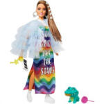 Mattel Barbie Fashionistas: Extravagáns barna hajú baba szivárványos ruhában (GRN27) (GRN27) - aqua