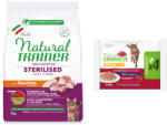Natural Trainer 3kg Natural Trainer Adult száraz macskatáp + hozzáillő nedves macskatáp akcióban - Sterilised pulyka 3 kg + Adult Csirke