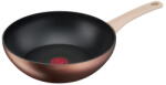 Tefal Tigai si seturi Tigaie wok Tefal Eco-Respect G2541902, 28 cm, aluminiu, înveliș antiaderent Titanium Pro, compatibil cu inducția, tehnologia Thermo-Signal, bază Thermo-Fusion, maro - vexio