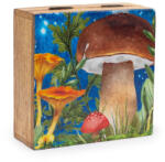 AwGift Közepes Négyzetes Mangófa Doboz - Kék Gomba Mintával - 13, 5×13, 5×6 cm