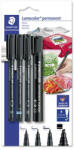 STAEDTLER Alkoholos marker készlet, STAEDTLER "Lumocolor 60" 4 különböző vastagság, fekete (60 BK-6) - eztkapdki