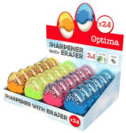 Optima Hegyező és radír display OPTIMA 1 lyukú tartályos műanyag 24 darabos (100053)