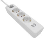 Philips Prelungitor Philips SPN3032WA/58, cu intrerupator, protectie copii, 3 prize, xUSB-A, 2 m, Alb (SPN3032WA/58)