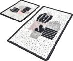 Persera Set 2 Covorase baie Three Cactus, 60 x 100 cm, 50 x 60 cm, Antiderapant, Alb/Negru (THR1306) Covor baie