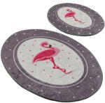Persera Set 2 Covorase baie Chile Flamingo, 60 x 100 cm, 50 x 60 cm, Antiderapant, Gri/Roz (CHILE1906) Covor baie