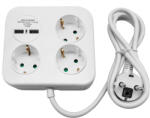 Virone Prelungitor patrat cu 3 prize si 2 x USB-A, 3 x 1.5 mm2, 1, 4 m, alb (PS-4(GS)/W)