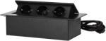ORNO Priza schuko incorporabila ORNO OR-GM-9033(GS)/B, 3680W, 230V, 3x2P+T, cablu 1.5 m, margine frezata plata, neagra (OR-GM-9033(GS)/B)
