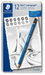 STAEDTLER Grafitceruza készlet, fém doboz, hatszögletű, STAEDTLER "Mars Lumograph 100", 12 különböző keménység (100 G12 S)