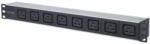 Manhattan elosztó - 19" 1U Rackmount elosztó, 8db C19 aljzat, 2m eltávolítható kábel, ki-be kapcsológomb (163613)