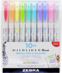 Zebra Ecsetirón készlet, 0, 5/0, 7 mm, kétvégű, ZEBRA "Mildliner Brush&Marker", 10 különböző szín (79101)