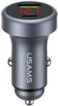 USAMS CC327 Aluminium 45W USB-A USB-C, autós töltő, szürke