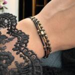 Ezera Bratara handmade snur 3 straturi Malika din Miyuki si Obsidian cu charm auriu (B3SMOC-0010)