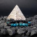 Ezera Bratara barbati Nimit din pietre de lava si Apatit Albastru, sfere de 8mm (BHMBNIM)