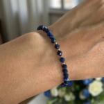 Ezera Bratara din argint placat cu aur cu cristale din Lapis Lazuli fatetate, 4mm (BDRLLAG925)