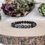 Ezera Bratara barbati Jay din Hematit, Snow Flake Obsidian si Piatra de Lava, margele de 8mm (BJAYHOL)