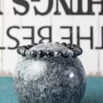 Ezera Bratara barbati Suveer din Piatra de lava si Snow Flake Obsidian, sfere de 8mm (BHMBSUV)