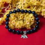 Ezera Bratara Samara cu pietre semipretioase sintetice, Sand Stone Albastru si Charm Elefant, pentru femei, margele de 8 mm (EZBHMSST)