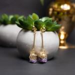 Ezera Cercei cristale Drop Ametist brut, placati cu aur 18K, Nirmala (EZCNIR)