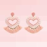 Ezera Cercei Jhumka din margele Miyuki, in forma de inima, stil indian, culoare roz (CJUHMR)
